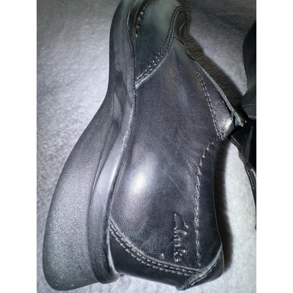 Clarks Collection Mens Black Leather Slip On Loafers Square Toe Dress Shoes 7.5‎